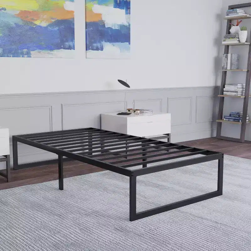 Lit plateforme en métal avec cadre en acier et espace de rangement de 12,5 pouces sous le lit - pas besoin de sommier ni de cadre de lit