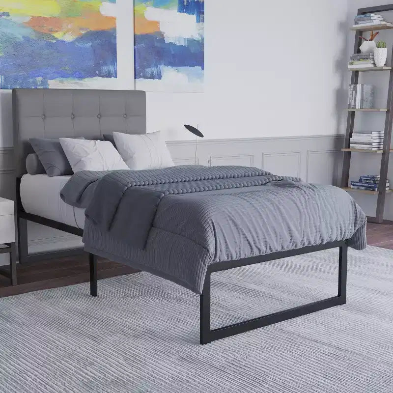 Lit plateforme en métal avec cadre en acier et espace de rangement de 12,5 pouces sous le lit - pas besoin de sommier ni de cadre de lit