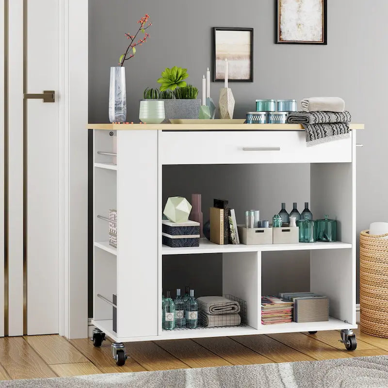 Futzca Kitchen Island on Wheels with Large Work Countertop