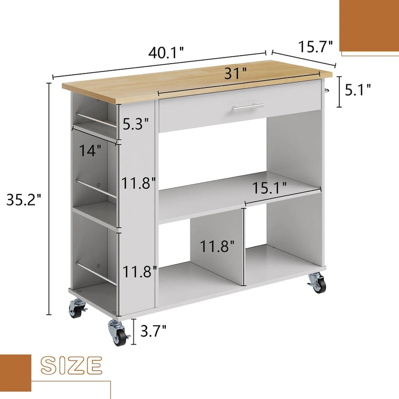 Futzca Kitchen Island on Wheels with Large Work Countertop