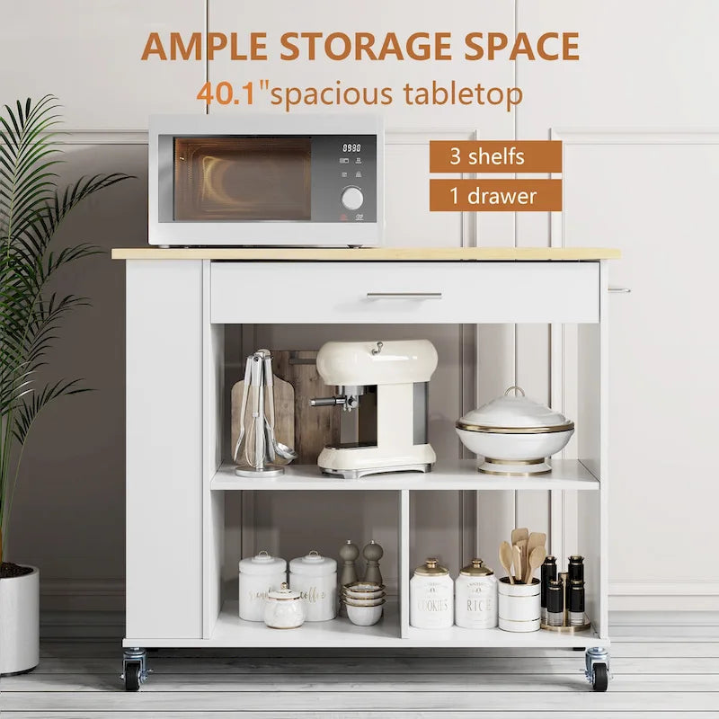 Futzca Kitchen Island on Wheels with Large Work Countertop