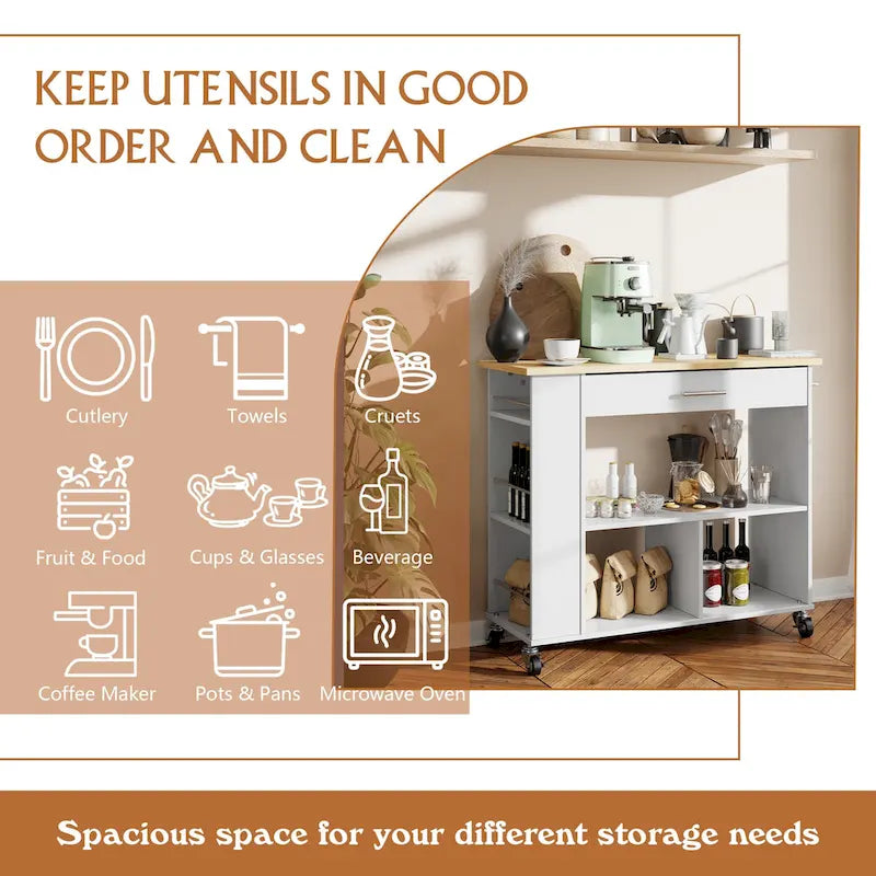 Futzca Kitchen Island on Wheels with Large Work Countertop