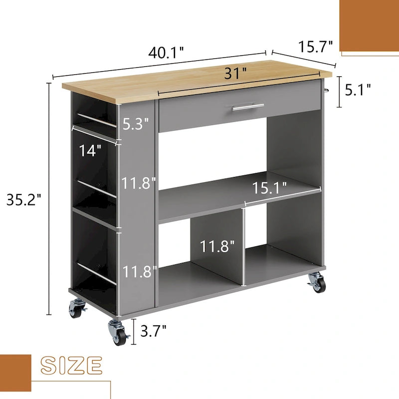 Futzca Kitchen Island on Wheels with Large Work Countertop
