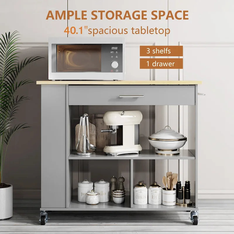 Futzca Kitchen Island on Wheels with Large Work Countertop