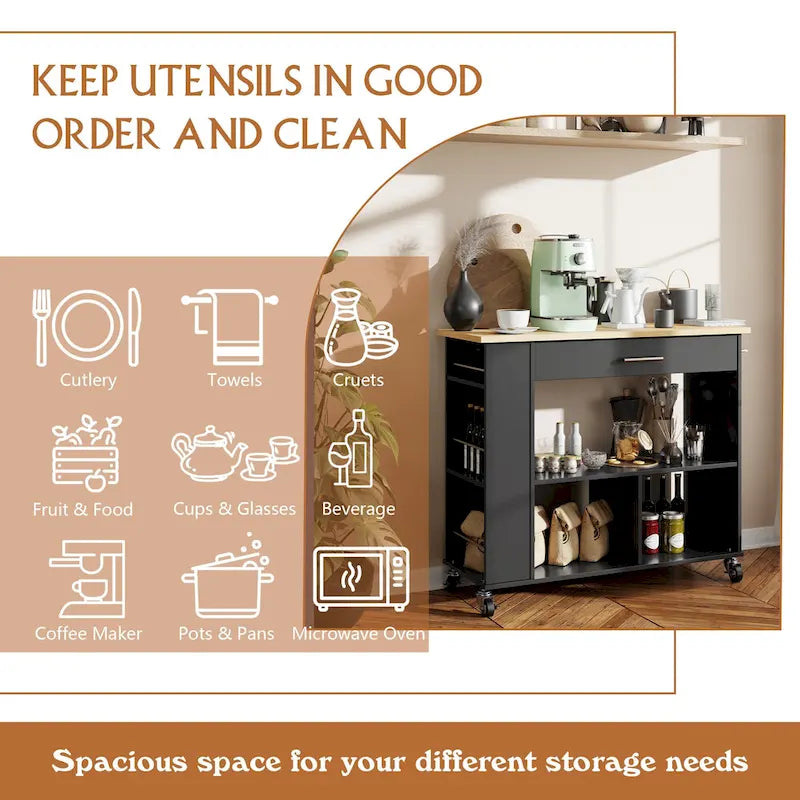 Futzca Kitchen Island on Wheels with Large Work Countertop