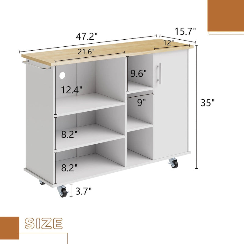 Futzca 47W Kitchen Storage Island Cart with 6 Open Shelves and 1 Cabinet