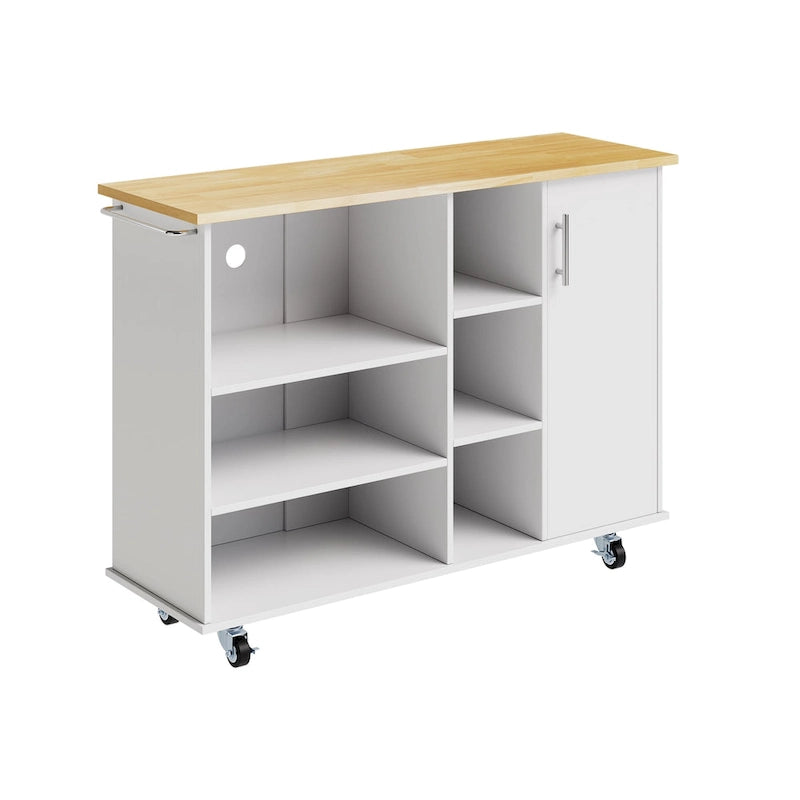 Futzca 47W Kitchen Storage Island Cart with 6 Open Shelves and 1 Cabinet