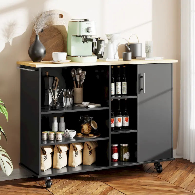 Futzca 47W Kitchen Storage Island Cart with 6 Open Shelves and 1 Cabinet
