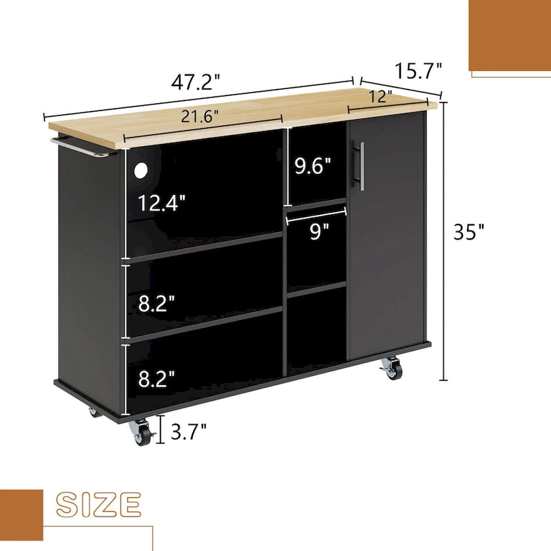 Futzca 47W Kitchen Storage Island Cart with 6 Open Shelves and 1 Cabinet