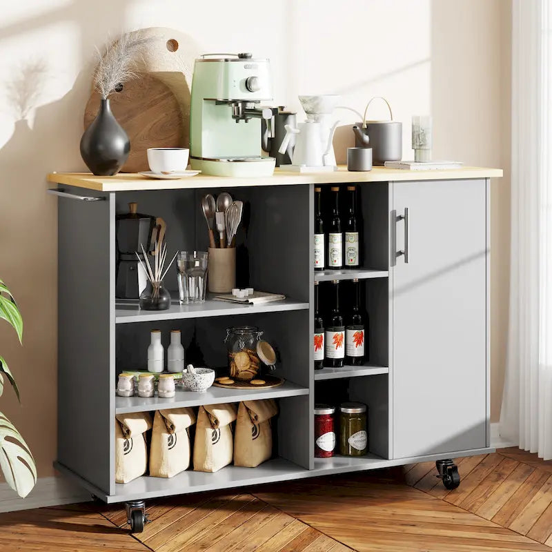 Futzca 47W Kitchen Storage Island Cart with 6 Open Shelves and 1 Cabinet