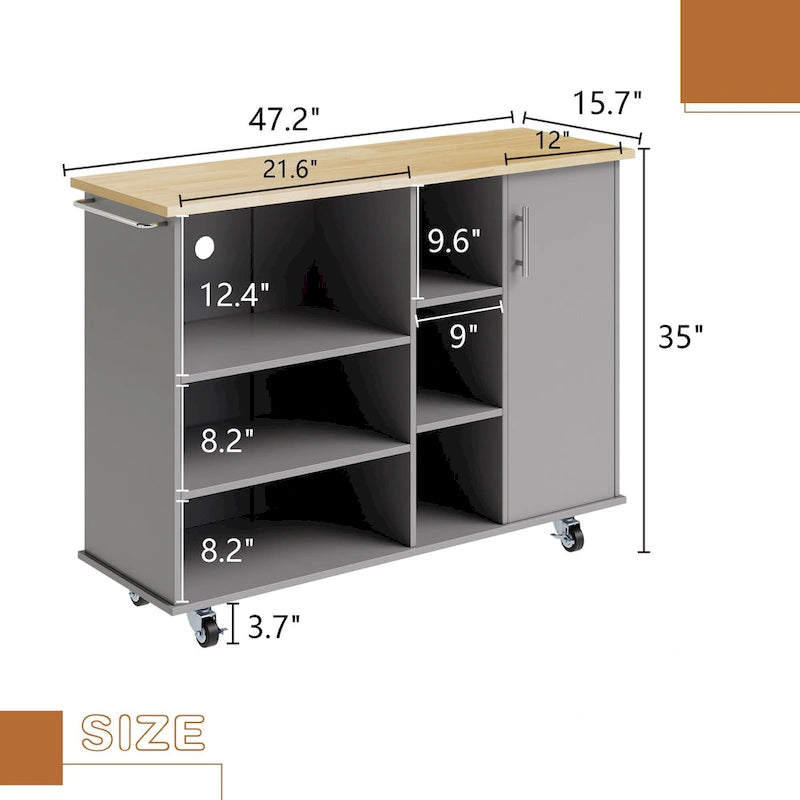 Futzca 47W Kitchen Storage Island Cart with 6 Open Shelves and 1 Cabinet