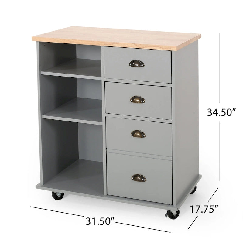 Provence Contemporary Kitchen Cart with Wheels by Christopher Knight Home - 31.50 W x 17.75 D x 34.50 H