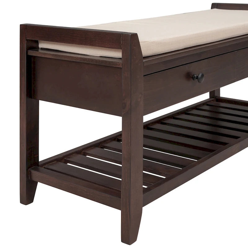 Modern Multipurpose Entryway Storage Bench With Upholstered Seat and Drawers