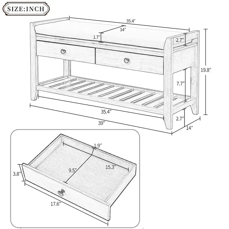 Modern Multipurpose Entryway Storage Bench With Upholstered Seat and Drawers