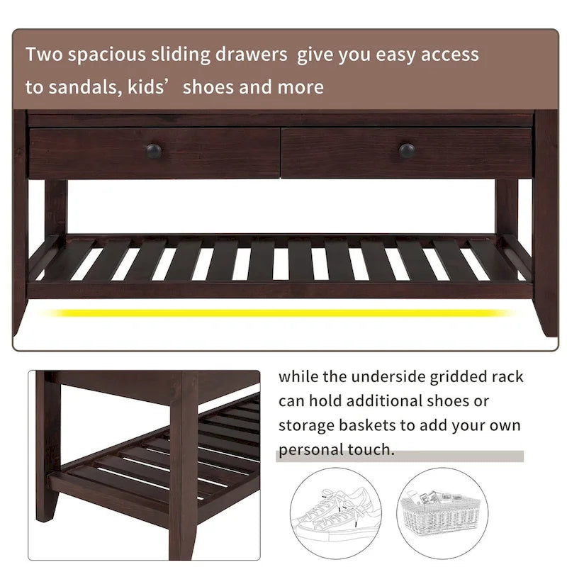 Modern Multipurpose Entryway Storage Bench With Upholstered Seat and Drawers