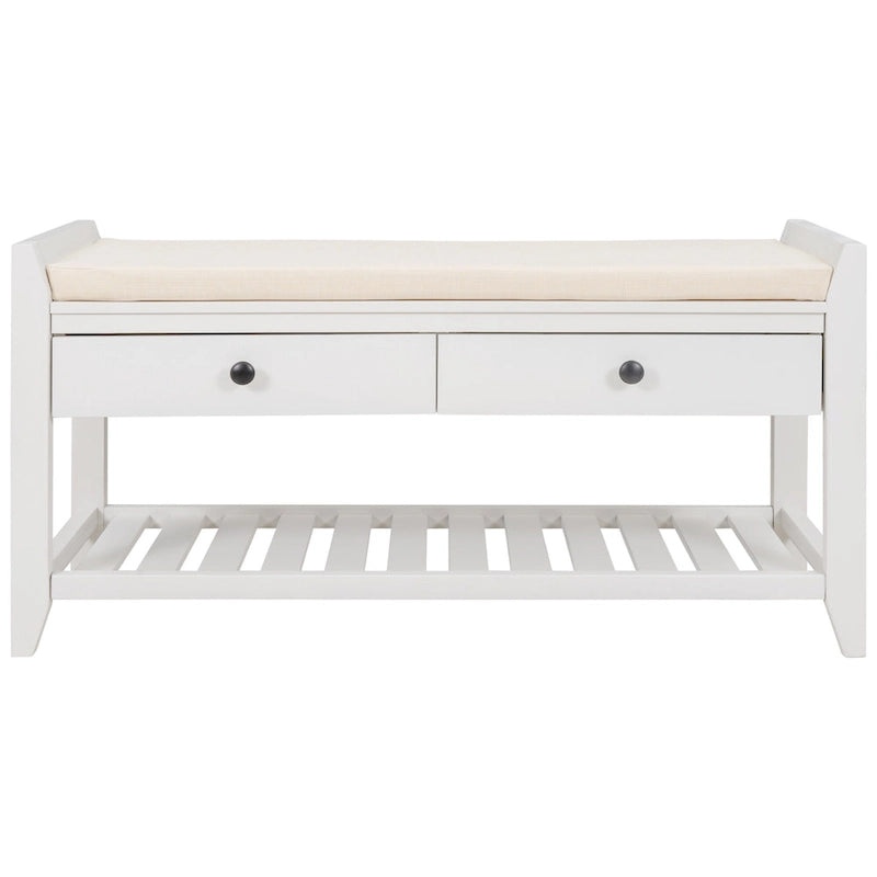 Modern Multipurpose Entryway Storage Bench With Upholstered Seat and Drawers