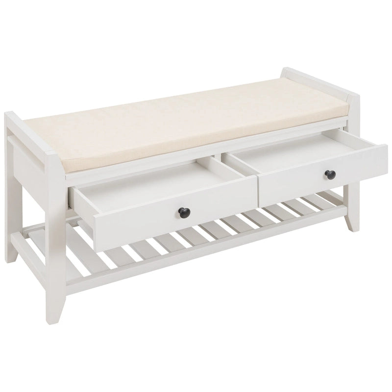 Modern Multipurpose Entryway Storage Bench With Upholstered Seat and Drawers
