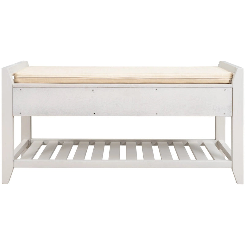 Modern Multipurpose Entryway Storage Bench With Upholstered Seat and Drawers