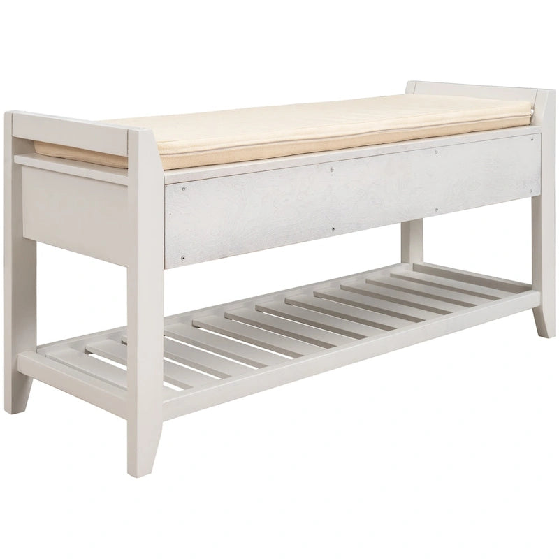 Modern Multipurpose Entryway Storage Bench With Upholstered Seat and Drawers