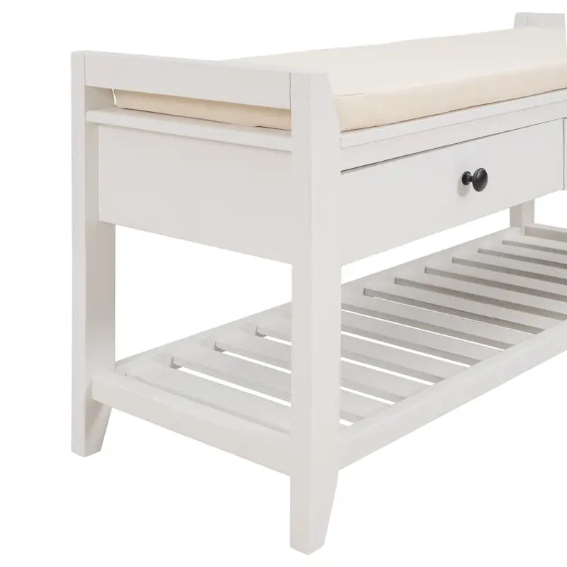 Modern Multipurpose Entryway Storage Bench With Upholstered Seat and Drawers