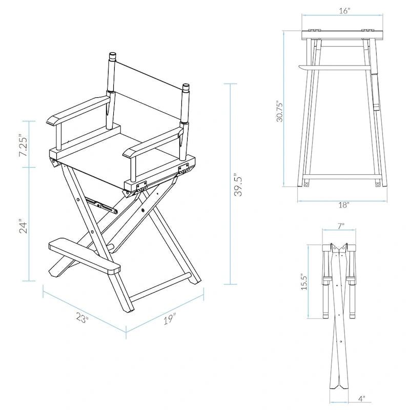 24 Director's Chair Black Frame-Garden Flowers - 23W x 19D x 39.5H