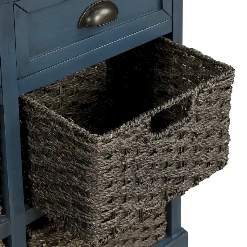 Rustic Storage Cabinet with Two Drawers and Four Classic Rattan Basket for Dining Room/Entryway/Living Room