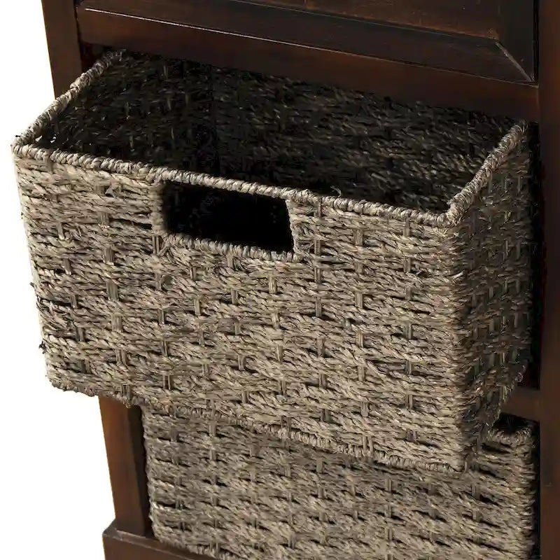 Rustic Storage Cabinet with Two Drawers and Four Classic Rattan Basket for Dining Room/Entryway/Living Room