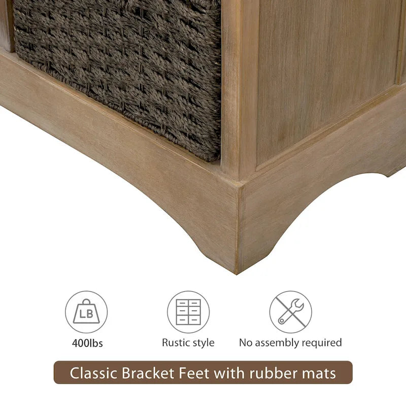 Rustic Storage Cabinet with Two Drawers and Four Classic Rattan Basket for Dining Room/Entryway/Living Room