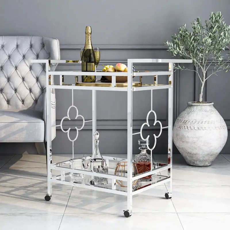 Foroka Contemporary Chrome 2-Shelf Serving Cart with Casters by Furniture of America