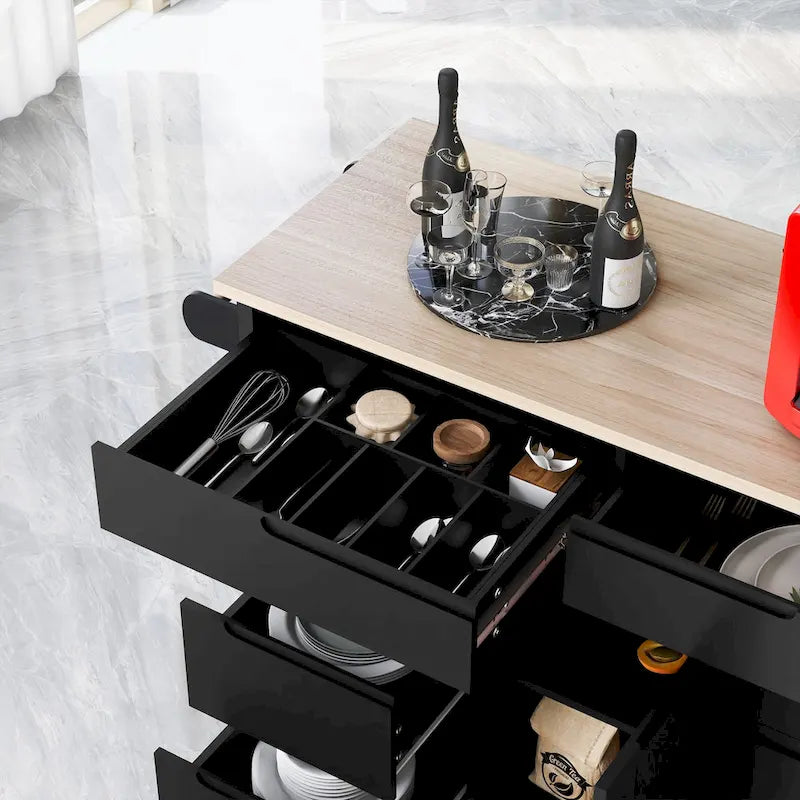 Kitchen Cart with Rubber Wood Countertop