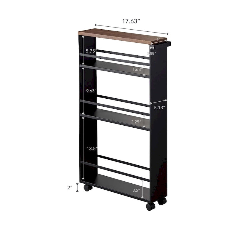 Yamazaki Home Slim Storage Cart, Steel, Holds 26.4 lbs, Minimal Assembly - L 18.7 x W 5.12 x H 31.69 inches