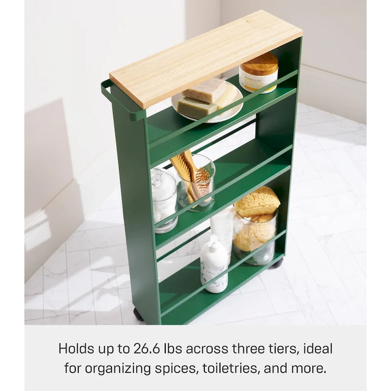 Yamazaki Home Slim Storage Cart, Steel, Holds 26.4 lbs, Minimal Assembly - L 18.7 x W 5.12 x H 31.69 inches
