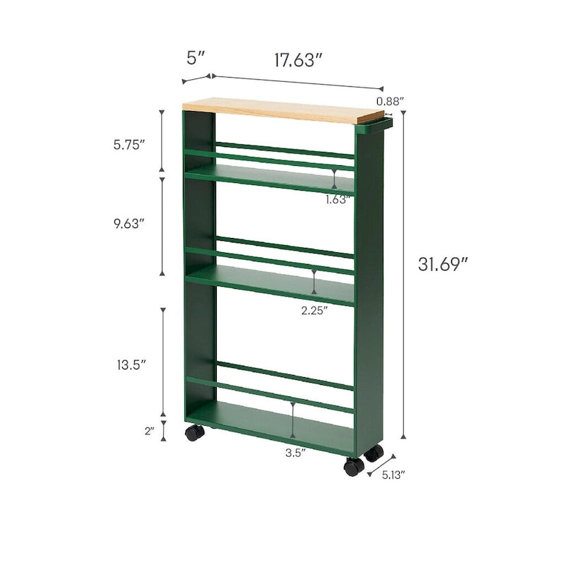 Yamazaki Home Slim Storage Cart, Steel, Holds 26.4 lbs, Minimal Assembly - L 18.7 x W 5.12 x H 31.69 inches