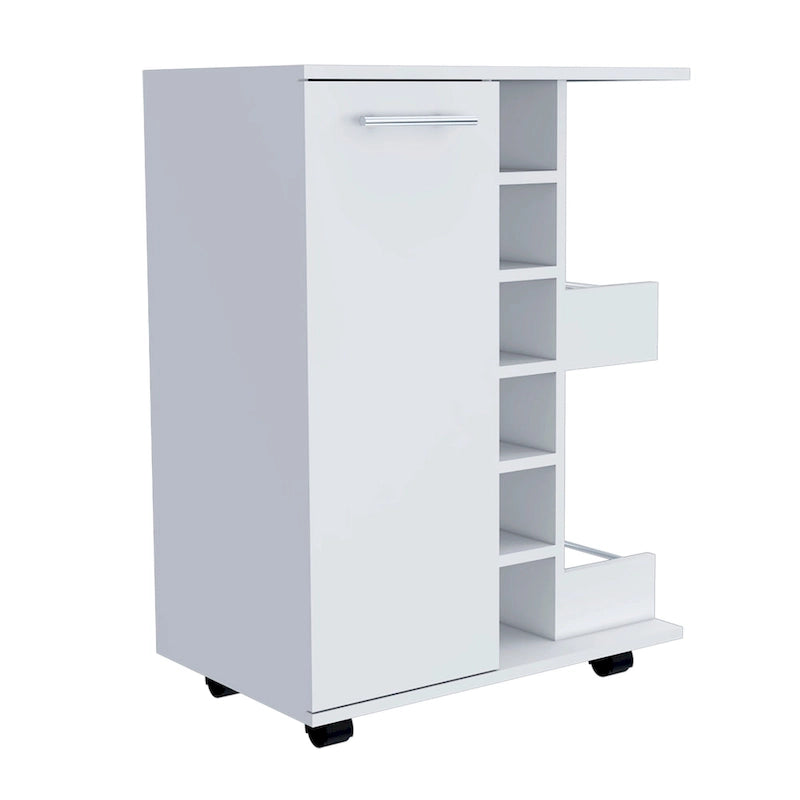 Wooden Bar Cart, Kitchen Serving Cart with Wine Rack and 1-Door Cabinet, 23.6x14.8x32.2 in.