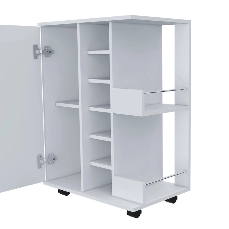 Wooden Bar Cart, Kitchen Serving Cart with Wine Rack and 1-Door Cabinet, 23.6x14.8x32.2 in.