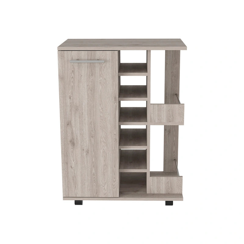 Wooden Bar Cart, Kitchen Serving Cart with Wine Rack and 1-Door Cabinet, 23.6x14.8x32.2 in.