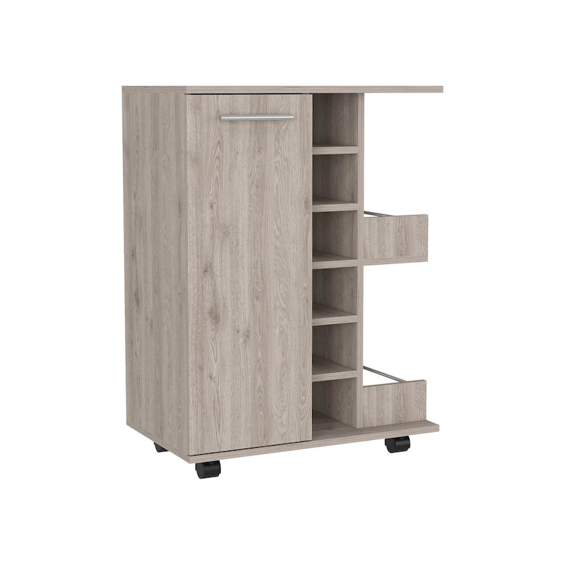 Wooden Bar Cart, Kitchen Serving Cart with Wine Rack and 1-Door Cabinet, 23.6x14.8x32.2 in.