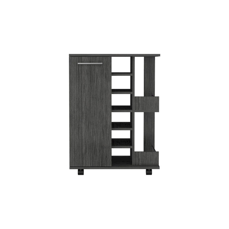Wooden Bar Cart, Kitchen Serving Cart with Wine Rack and 1-Door Cabinet, 23.6x14.8x32.2 in.