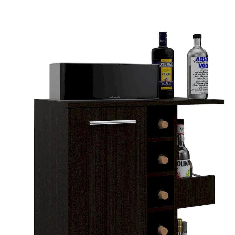Wooden Bar Cart, Kitchen Serving Cart with Wine Rack and 1-Door Cabinet, 23.6x14.8x32.2 in.