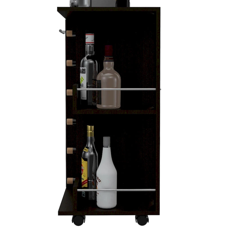 Wooden Bar Cart, Kitchen Serving Cart with Wine Rack and 1-Door Cabinet, 23.6x14.8x32.2 in.