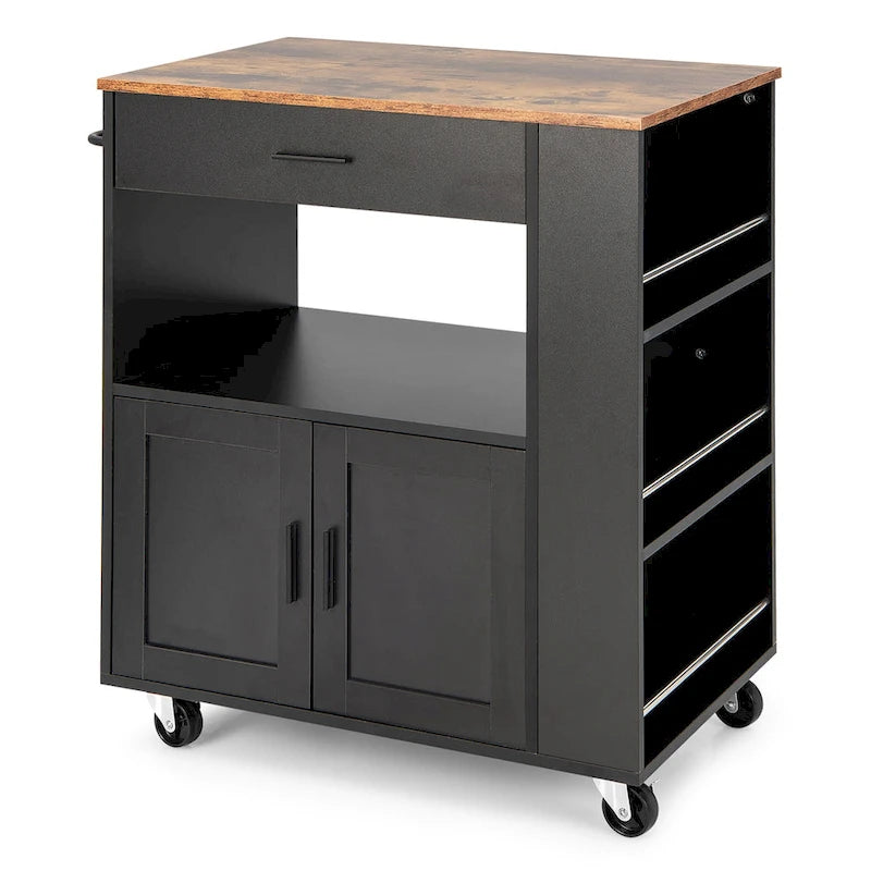 Kitchen Island Cart Rolling Storage Cabinet w/ Drawer & Rack Shelf