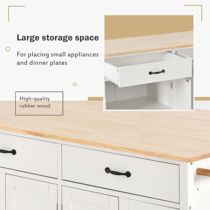 Kitchen Island Cart with Solid Wood Top and Locking Wheels