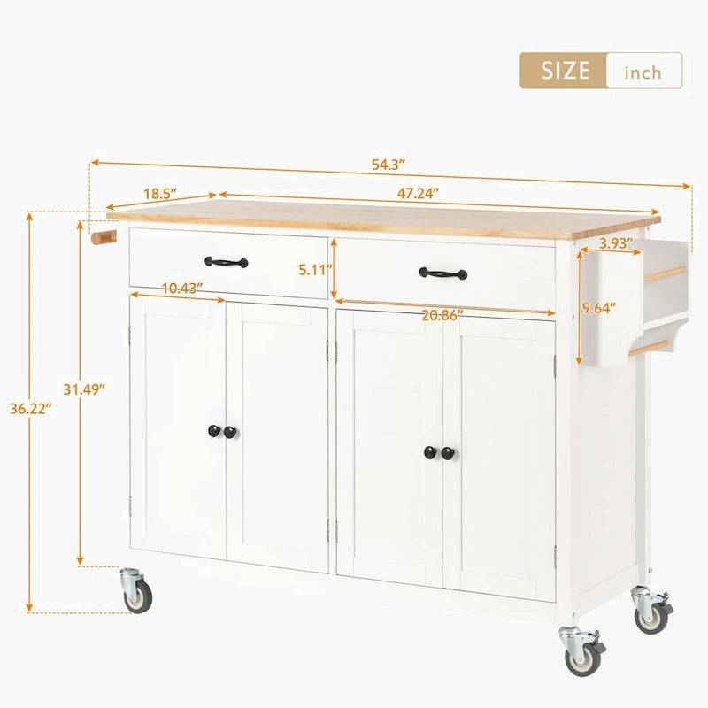 Kitchen Island Cart with Solid Wood Top and Locking Wheels