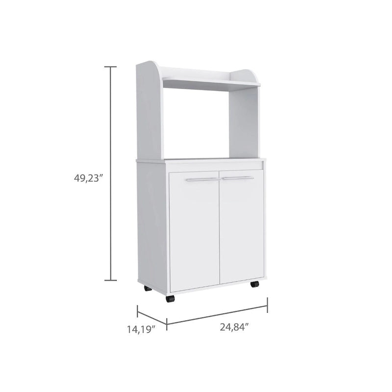 2-Tier Kitchen Island Cart, Rolling Microwave Oven Stand with Open Shelf and Double Door Cabinet