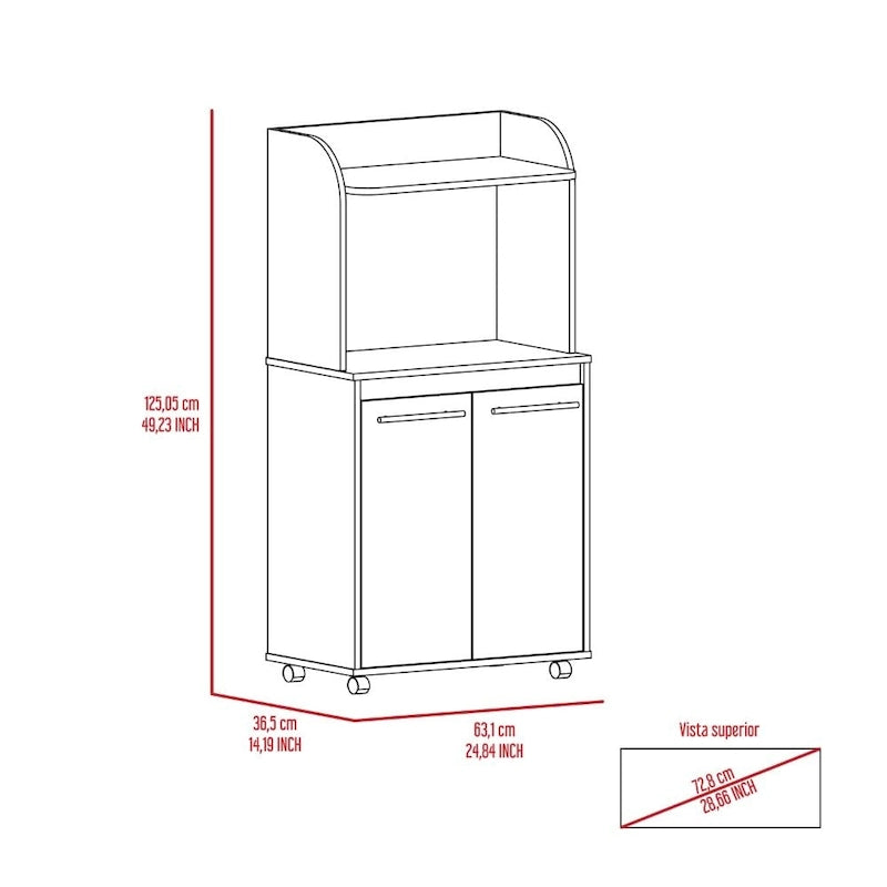 2-Tier Kitchen Island Cart, Rolling Microwave Oven Stand with Open Shelf and Double Door Cabinet