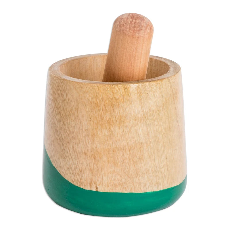 Novica Handmade Spicy Green Wood Mortar And Pestle