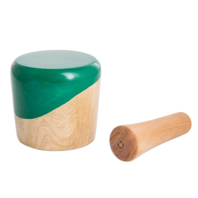 Novica Handmade Spicy Green Wood Mortar And Pestle