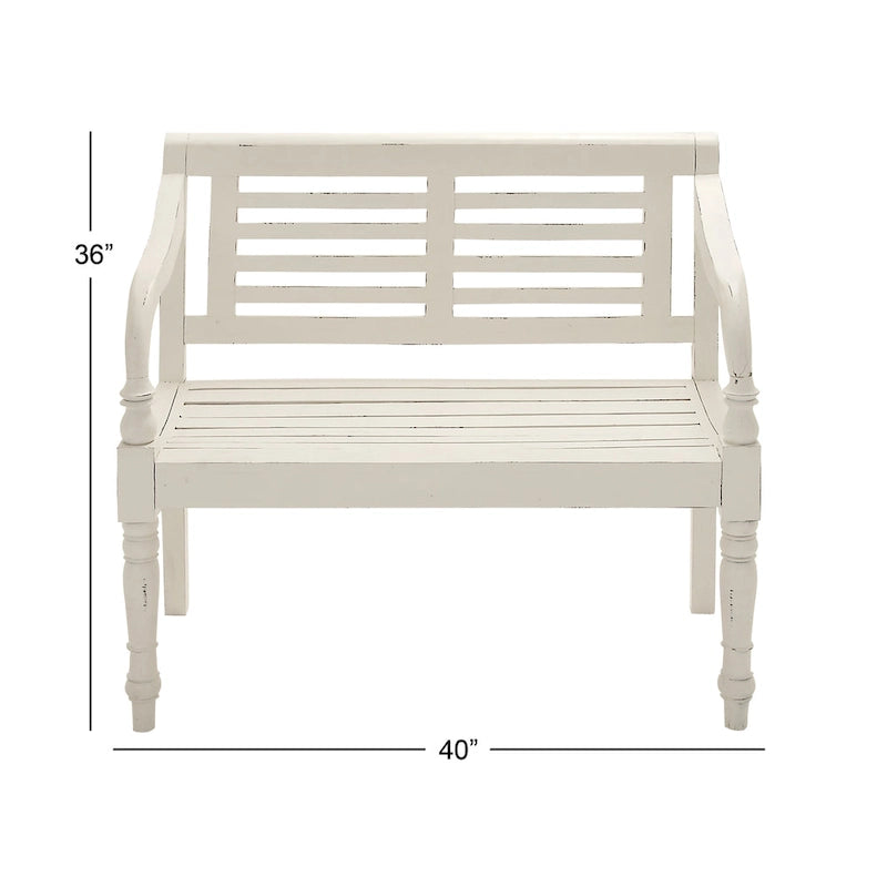 Wood Bench - White - Roche River Decor - 22Wx40Lx36H