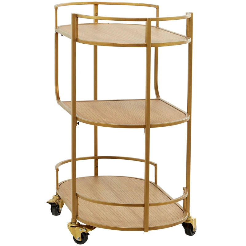 Wood Rolling 3 Shelves Bar Cart with Handles - Gold - Roche River Decor - 15W x 30L x 30H