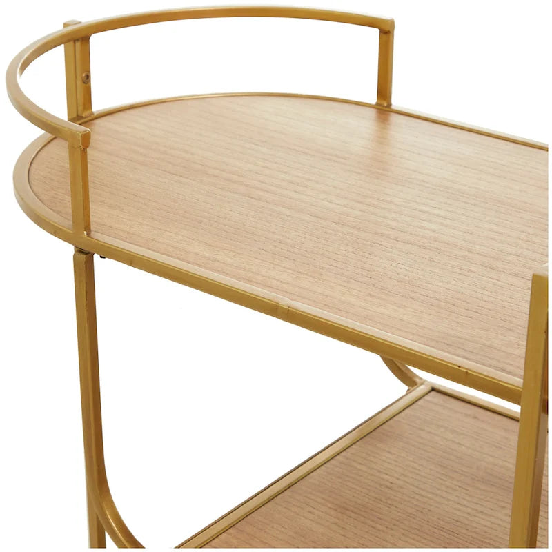 Wood Rolling 3 Shelves Bar Cart with Handles - Gold - Roche River Decor - 15W x 30L x 30H